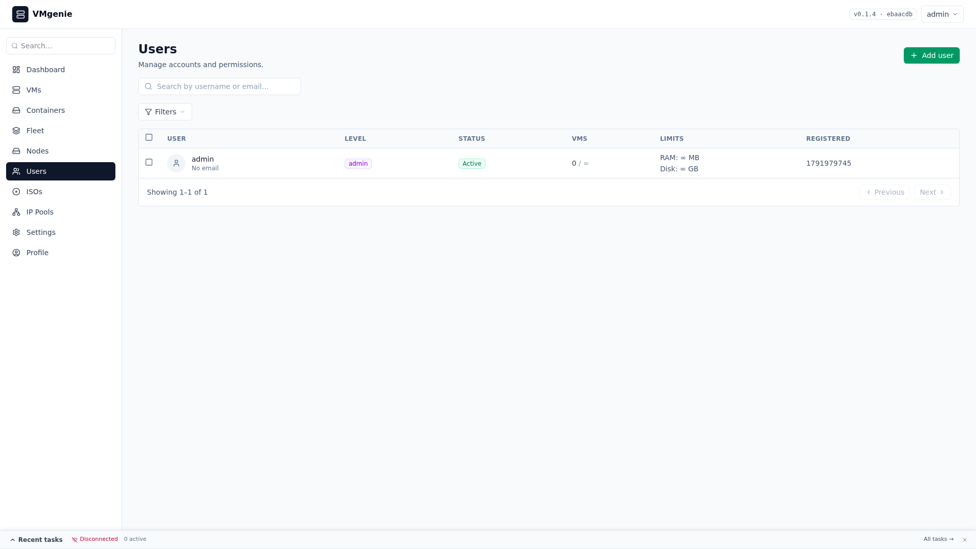 Per-user resource limits in VMgenie.
